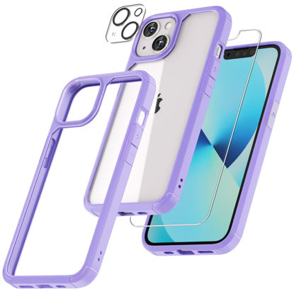 Picture of TAURI [5 in 1 Defender Designed for iPhone 13 Case 6.1 Inch, with 2 Pack Tempered Glass Screen Protector + 2 Pack Camera Lens Protector [Military Grade Protection] Shockproof Slim Thin Light Purple