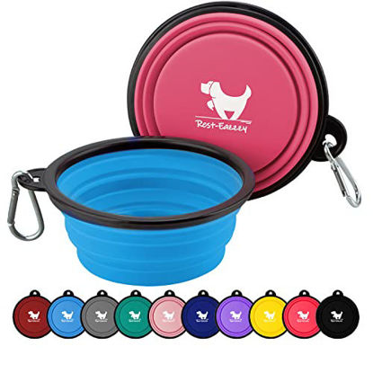 Picture of Collapsible Dog Bowls for Travel, 2-Pack Dog Portable Water Bowl for Dogs Cats Pet Foldable Feeding Watering Dish for Traveling Camping Walking with 2 Carabiners, BPA Free