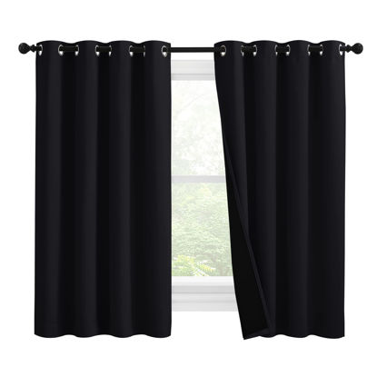 Picture of NICETOWN Truly Blackout Curtains 57 inches Length, 2 Thick Layers Completely Blackout Window Treatment Thermal Insulated Lined Drapes for Basement Window (Black, 1 Pair, 55 inches Width Each Panel)