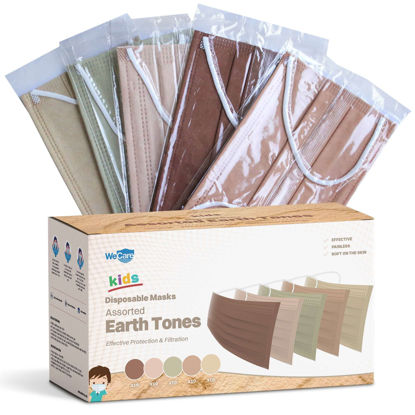 Picture of WECARE Disposable Face Masks For Kids, 50 Assorted Earth Tone Print Masks, Individually Wrapped