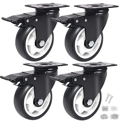 Picture of 4 Inch Casters Set of 4,Swivel Caster Wheels,Heavy Duty Casters with Brake,Premium Dual Locking Castors with 360 Degree Rotated Plate for Cart, Furniture, Workbench, Trolley(White)