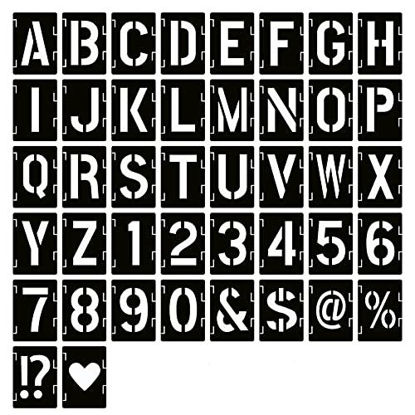 Picture of YEAJON 9 Inch Letter Stencils Symbol Numbers Craft Stencils, 42 Pcs Reusable Alphabet Templates Interlocking Stencil Kit for Painting on Wood, Wall, Rock, Chalkboard, Sign, DIY Art Projects