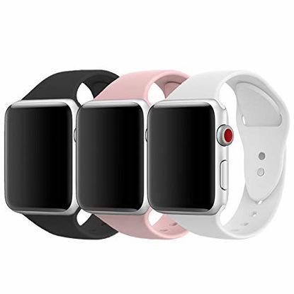 Picture of AdMaster Compatible for Apple Watch Band 38mm, Soft Silicone Sport Strap Compatible for iWatch Apple Watch Series 1/ Series 2/ Series 3, M/L Size (Black/Pink Sand/White)