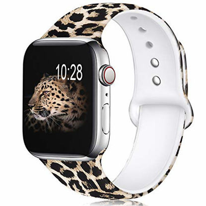 Picture of KOLEK Floral Bands Compatible with Apple Watch 38mm 40mm, Silicone Fadeless Pattern Printed Replacement Bands for iWatch Series 4 3 2 1, Leopard, S, M