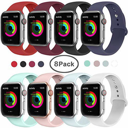 Picture of AdMaster Compatible for Apple Watch Band 42mm/44mm, Soft Silicone Replacement Wristband Classic Sport Strap Compatible for iWatch Apple Watch Series 1/2/3/4, Edition, Nike+, M/L Size 8 Pack