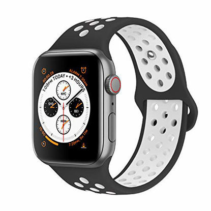 Picture of AdMaster Compatible with Apple Watch Bands 42mm 44mm,Soft Silicone Replacement Wristband Compatible with iWatch Series 1/2/3/4 - S/M Black/White