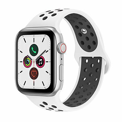 Picture of AdMaster Compatible with Apple Watch Bands 42mm 44mm, Soft Silicone Replacement Wristband Compatible with iWatch Series 1/2/3/4/5 - M/L White/Black