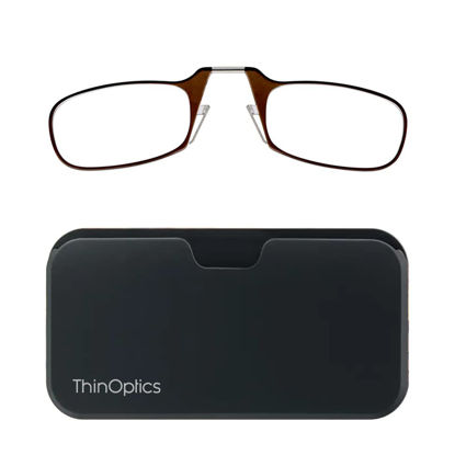 Picture of ThinOptics unisex-adult Reading Glasses + Black Universal Pod Case | Brown Frames, 1.50 Strength Readers Brown Frames / Black Case, 44 mm