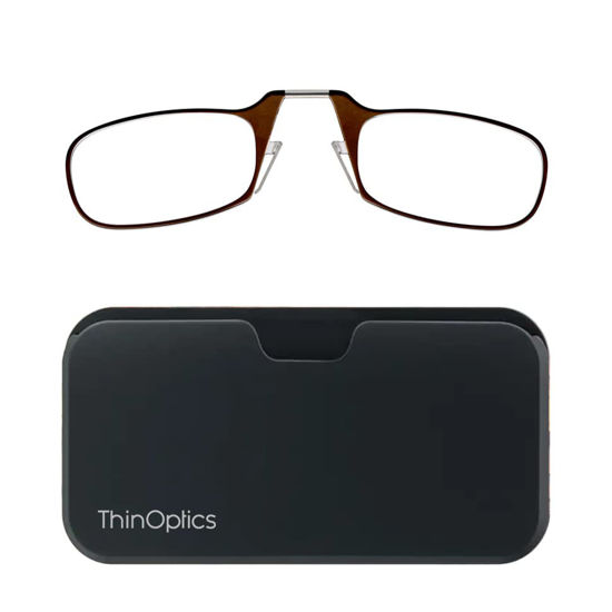 Picture of ThinOptics unisex-adult Reading Glasses + Black Universal Pod Case | Brown Frames, 1.50 Strength Readers Brown Frames / Black Case, 44 mm