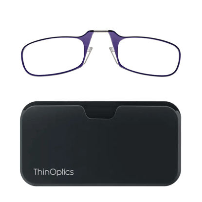 Picture of ThinOptics unisex-adult Reading Glasses + Black Universal Pod Case | Purple Frames, 1.50 Strength Readers Purple Frames / Black Case, 44 mm