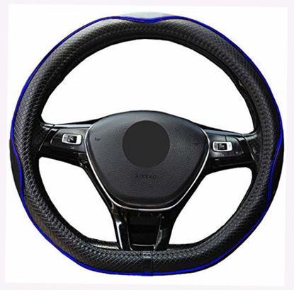 Picture of Mayco Bell Microfiber Leather Car Steering Wheel Cover (D Shape, Black Dark Blue)