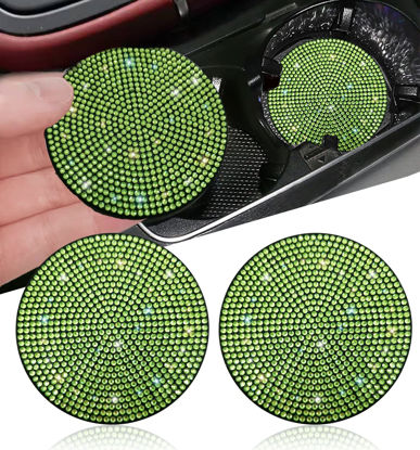 Picture of 2pcs Bling Car Cup Holder Coaster, 2.75 inch Anti-Slip Shockproof Universal Fashion Vehicle Car Coasters Insert Bling Rhinestone Auto Automotive Interior Accessories for Women (2 pcs, Light Green)