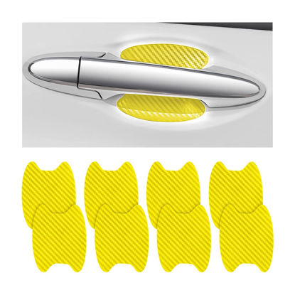 Picture of 8PCS Car Door Handle Sticker, Carbon Fiber Anti-Scratches Car Door Cup Protector, Non-Marking Auto Door Handle Protective Film, Self-Adhesive Door Side Paint Protector for All Cars (Yellow/8 PCS)