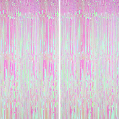 Picture of KatchOn, XtraLarge Iridescent Backdrop, 6.4x8 Feet - Pack of 2, Iridescent Fringe Curtain | Iridescent Streamers, Iridescent Party Decorations | Iridescent Fringe Backdrop, Mermaid Party Decorations