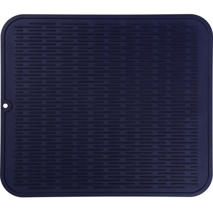 Picture of MicoYang Silicone Dish Drying Mat for Multiple Usage,Easy clean,Eco-friendly,Heat-resistant Silicone Mat for Kitchen Counter or Sink,Refrigerator or Drawer Liner Navy Blue XXL 24 inches x 18 inches