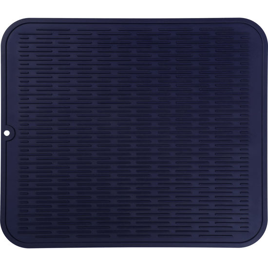 Picture of MicoYang Silicone Dish Drying Mat for Multiple Usage,Easy clean,Eco-friendly,Heat-resistant Silicone Mat for Kitchen Counter or Sink,Refrigerator or Drawer Liner Navy Blue XXL 24 inches x 18 inches
