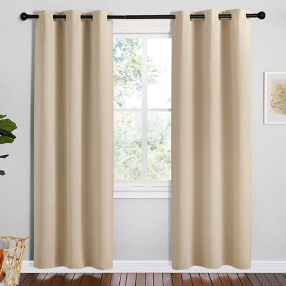 Picture of NICETOWN Room Darkening Curtain Panels for Cafe, Biscotti Beige, 2 Panels, W42 x L78 -inch, Thermal Insulated Grommet Room Darkening Draperies/Drapes for Window