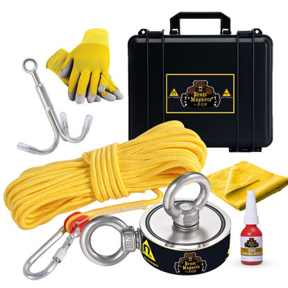 Picture of 1320LB’s Complete Magnet Fishing Kit | Double Sided Fishing Magnet Kit with Case | Includes Strong Neodymium N52 Magnet, Durable 65ft Rope, Carabiner, Gloves, Grappling Hook & Carry Case