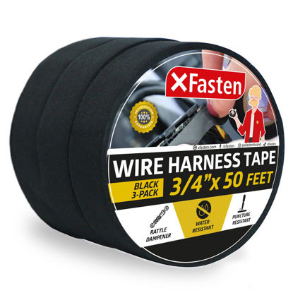 Picture of XFasten Wire Harness Tape, 3/4-Inch by 50-Foot (3-Pack), High Temp Wiring Loom Harness Self-Adhesive Felt Cloth Electrical Tape for Automotive Engine and Electrical Wiring
