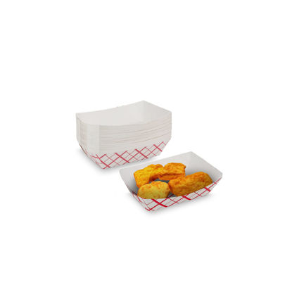 Picture of MT Products Paper Food Trays - 1 lb Disposable Plaid Classy Red and White Boats (100 Pieces) - Made in The USA