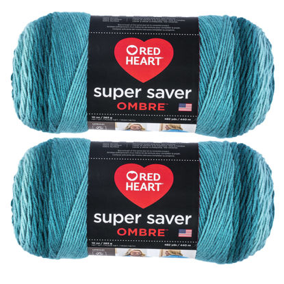 Picture of Red Heart Super Saver Jumbo Deep Teal Ombre Yarn - 2 Pack of 283g/10oz - Acrylic - 4 Medium (Worsted) - 482 Yards - Knitting/Crochet