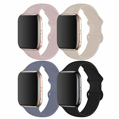 Picture of RUOQINI 4 Pack Compatible with Apple Watch Band 42mm 44mm,Sport Silicone Soft Replacement Band Compatible for Apple Watch Series 5/4/3/2/1 [S/M Size -PinkSand/Stone/Lavender Gray/Black]