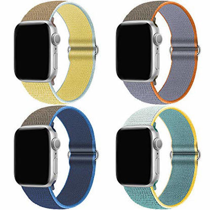 Picture of QIENGO 4Pack Compatible for Apple Watch Band 42mm 44mm?Nylon Velcro Adjustable Soft Lightweight Breathable Sports Replacement Band Braided Stretchy Elastic Strap for Series6 5 4 3 2 1 se(4PackR)
