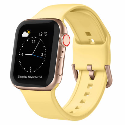 Picture of Sport Band Compatible with Apple Watch Bands 49mm 45mm 44mm 42mm, Soft Silicone Wristbands Replacement Strap with Classic Clasp for iWatch Series SE 8 7 6 5 4 3 2 1 Ultra for Women Men, Mango Yellow