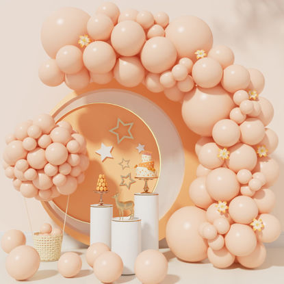 Picture of Pastel Orange Balloons 110Pcs Peach Orange Balloon Garland Arch Kit 5/10/12/18 Inch Matte Latex Orange Balloons Different Sizes as Baby Shower Birthday Balloons Party Fall Decorations