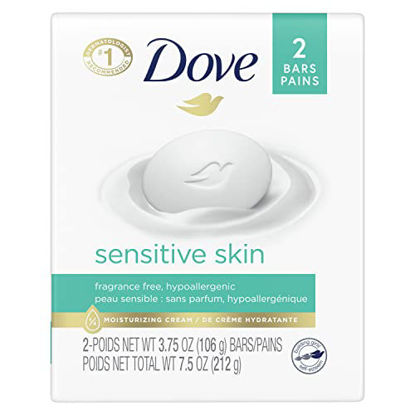 Picture of Dove Beauty Bar More Moisturizing Than Bar Soap for Softer Skin, Fragrance Free, Hypoallergenic Sensitive Skin With Gentle Cleanser 3.75 oz, 2 Bars