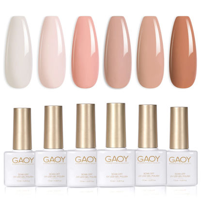 Picture of GAOY Nude Pink Gel Nail Polish Set, 6 Neutral Skin Tone U V Colors for Nail Art Home DIY Gel Nail Manicure Kit