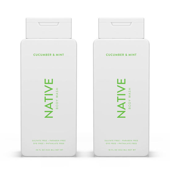Picture of Native Body Wash Natural Body Wash for Women, Men | Sulfate Free, Paraben Free, Dye Free, with Naturally Derived Clean Ingredients Leaving Skin Soft and Hydrating, Cucumber & Mint 18 oz - 2 Pk