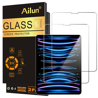 Picture of Ailun 2 Pack Screen Protector for iPad Pro 12.9 Inch Display [2022 & 2021 & 2020 & 2018 Release] Tempered Glass [Face ID & Apple Pencil Compatible] Ultra Sensitive Case Friendly [2 Pack]