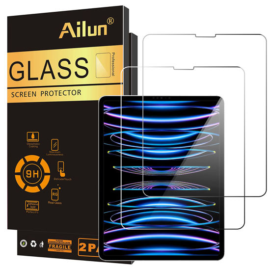 Picture of Ailun 2 Pack Screen Protector for iPad Pro 12.9 Inch Display [2022 & 2021 & 2020 & 2018 Release] Tempered Glass [Face ID & Apple Pencil Compatible] Ultra Sensitive Case Friendly [2 Pack]