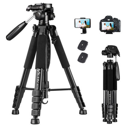 Picture of VICTIV 74” Camera Tripod, Tripod for Camera and Phone, Aluminum Tripod for Canon Nikon with Carry Bag and Phone Holder, Compatible with DSLR, iPhone, Projector, Webcam, Spotting Scopes