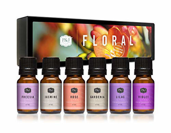 Picture of P&J Fragrance Oil Floral Set | Violet, Jasmine, Rose, Lilac, Freesia, and Gardenia Candle Scents for Candle Making, Freshie Scents, Soap Making Supplies, Diffuser Oil Scents