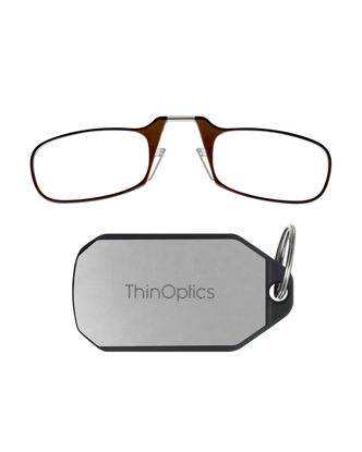 Picture of ThinOptics Keychain Case + Rectangular Reading Glasses, Brown, 44 mm + 2