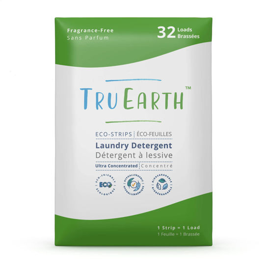 Picture of Tru Earth Hypoallergenic, Readily Biodegradable Laundry Detergent Sheets/Eco-Strips for Sensitive Skin, 32 Count (Up to 64 Loads) - Fragrance-Free