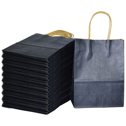 Picture of Bakepacker 100pcs Small Gift Paper Bags with Handles 8.26"×6"×3.15" Small Bags Navy Blue Kraft Bags