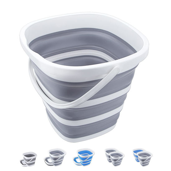 Picture of Craftend Collapsible Bucket 10L 2.6 Gallon Cleaning Bucket Mop Bucket Folding Foldable Portable Small Plastic Water Supplies for Outdoor Garden Camping Fishing Car Wash Space Saving Grey Square
