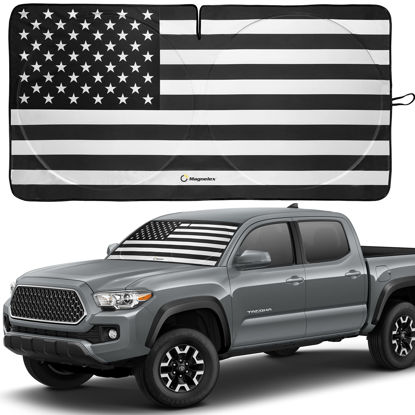 Picture of American Flag Windshield Sun Shade, High-Resolution Car Sun Shield with Mirror Cut-Out for Automotive Interior Sun and Heat Protection, Folding Car Sunshade with Storage Bag - Small, Black & White