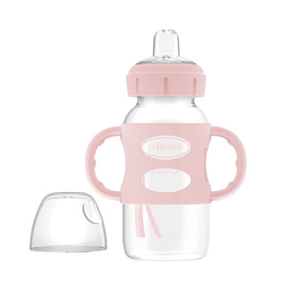 Picture of Dr. Brown’s® Milestones™ Wide-Neck Sippy Bottle with 100% Silicone Handles, Easy-Grip Bottle with Soft Sippy Spout, 9oz/270mL, BPA Free, Light-Pink, 6m+