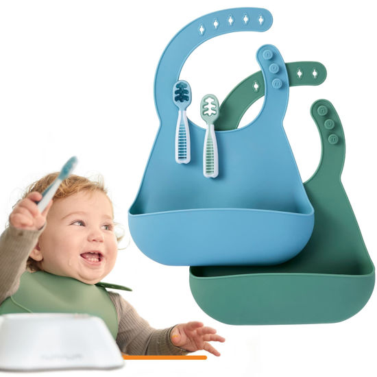 NumNum Pre-Spoon GOOtensils, Baby Spoon Set (Stage 1 + Stage 2), BPA Free  Silicone Self Feeding Toddler Utensils