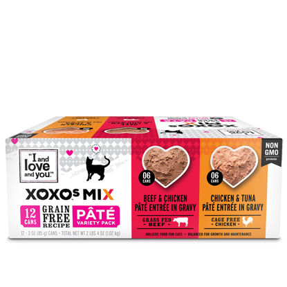 Picture of I AND LOVE AND YOU XOXOs Canned Wet Cat Food, Chicken and Tuna/Beef and Tuna Pate, Grain Free, Real Meat, No Fillers, 3 oz Cans, Pack of 12 Cans