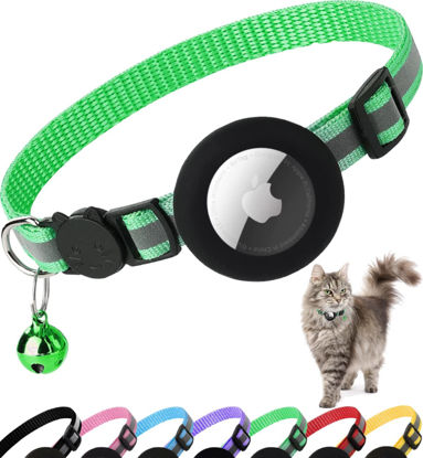 Picture of Airtag Cat Collar Breakaway, Reflective Kitten Collar with Apple Air Tag Holder and Bell for Girl Boy Cats, 0.4 Inches in Width and Lightweight(Green)