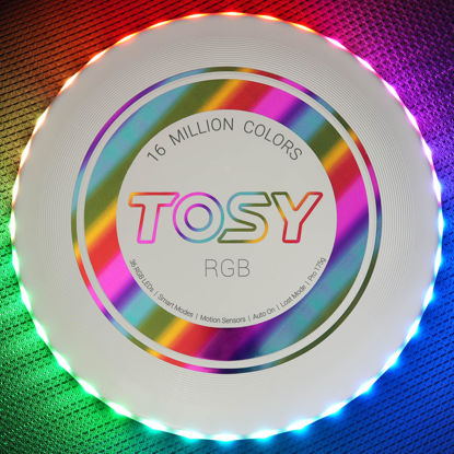 Picture of TOSY 16 Million Color Flying Disc - 36 RGB LEDs, Extremely Bright, Smart Modes, Countless Styles, Auto Light Up, Rechargeable, Perfect Birthday & Camping Gift for Men/Boys/Teens/Kids, 175g frisbees