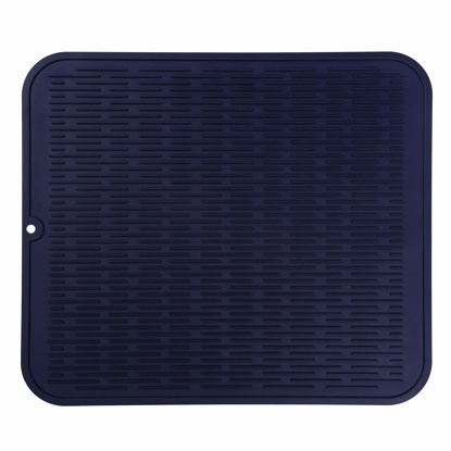 Picture of MicoYang Silicone Dish Drying Mat for Multiple Usage,Easy clean,Eco-friendly,Heat-resistant Silicone Mat for Kitchen Counter or Sink,Refrigerator or Drawer Liner Navy Blue XL 18 inches x 16 inches