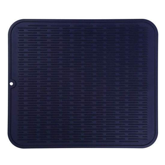 Picture of MicoYang Silicone Dish Drying Mat for Multiple Usage,Easy clean,Eco-friendly,Heat-resistant Silicone Mat for Kitchen Counter or Sink,Refrigerator or Drawer Liner Navy Blue XL 18 inches x 16 inches