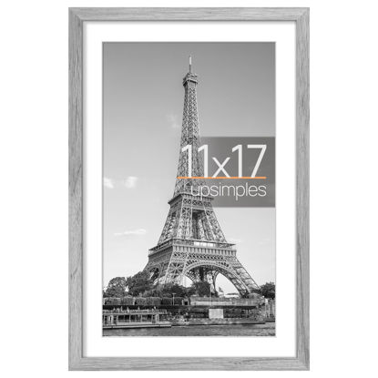 Picture of upsimples 11x17 Picture Frame, Display Pictures 9x15 with Mat or 11x17 Without Mat, Wall Hanging Photo Frame, Gray, 1 Pack