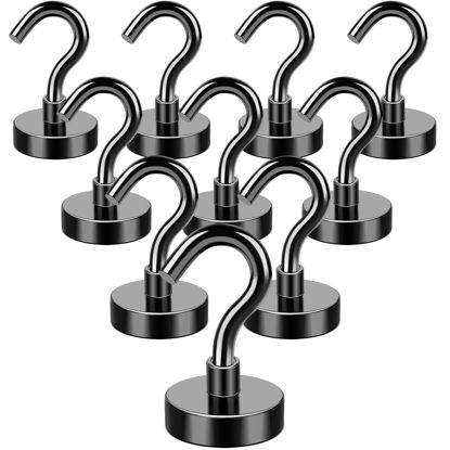 Picture of MIKEDE Black Magnetic Hooks, 22Lbs Strong Magnets with Metal Hooks for Refrigerator, Super Cruise Hooks for Hanging, Magnetic Hanger for Cruise Ship, Kitchen, Workplace, Storage - Pack of 10